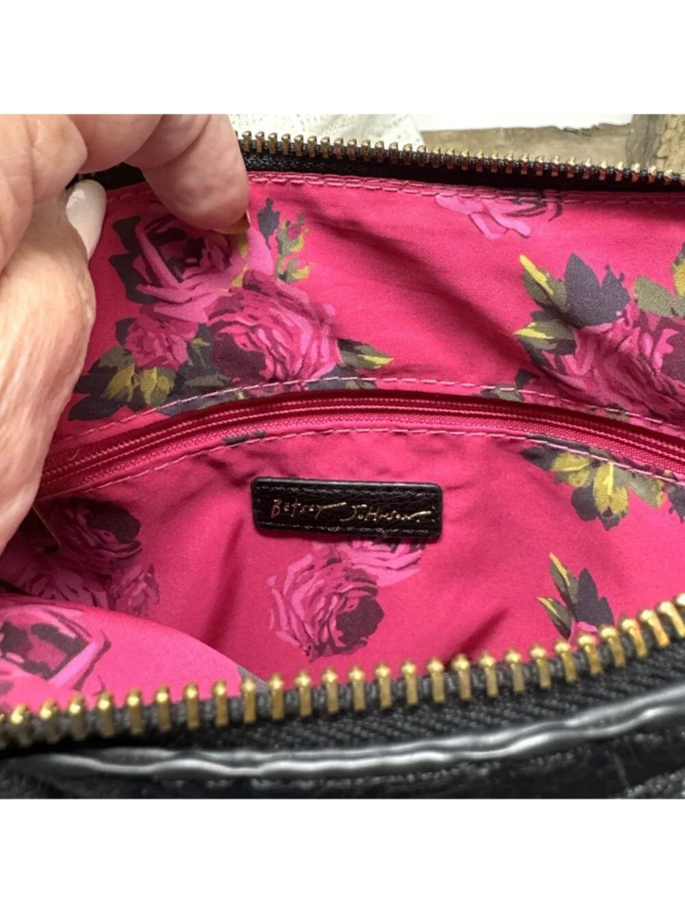 Betsey Johnson Skull Boss Satchel Black Gold Trim Top Handle